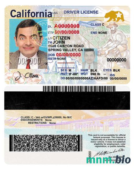 Szablon prawa jazdy stanu Kalifornia w USA w formacie PSD (2018, styczeń-obecnie)